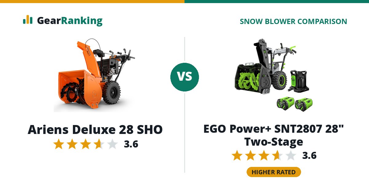 Ariens Deluxe 28 SHO vs EGO Power+ SNT2807 28" Two-Stage